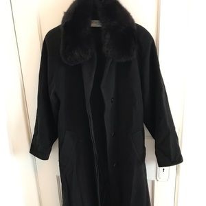 Full-Length Wool Dress Coat with Fur Collar